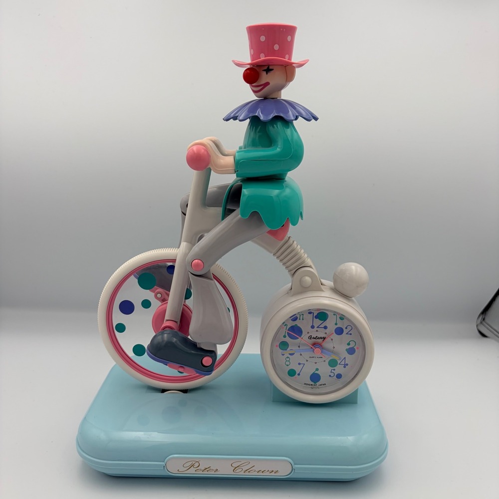 Vintage Galaxy Peter Clown Unicycle Alarm Clock Japan Movement Retro Kitsch